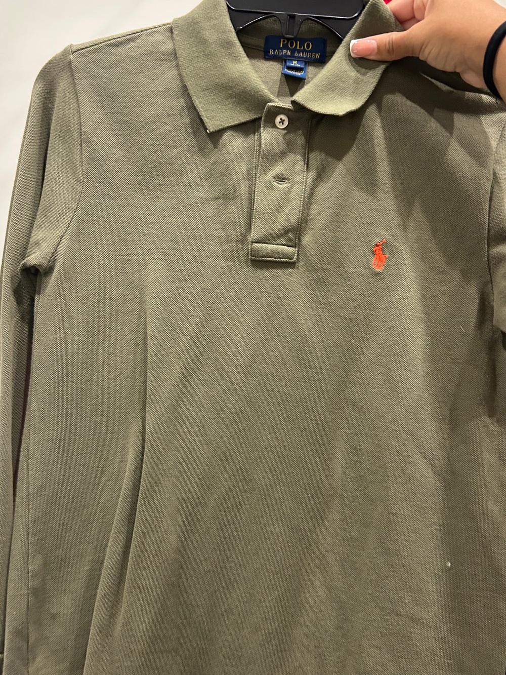 Polo by Ralph Lauren Olive Long-Sleeve Polo with Orange Pony
